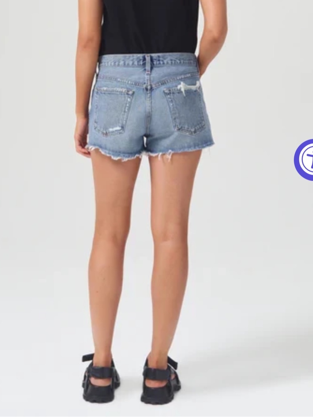 AGOLDE Light Blue Distressed High-Rise Button-Fly Jean Shorts - Picture 3 of 6